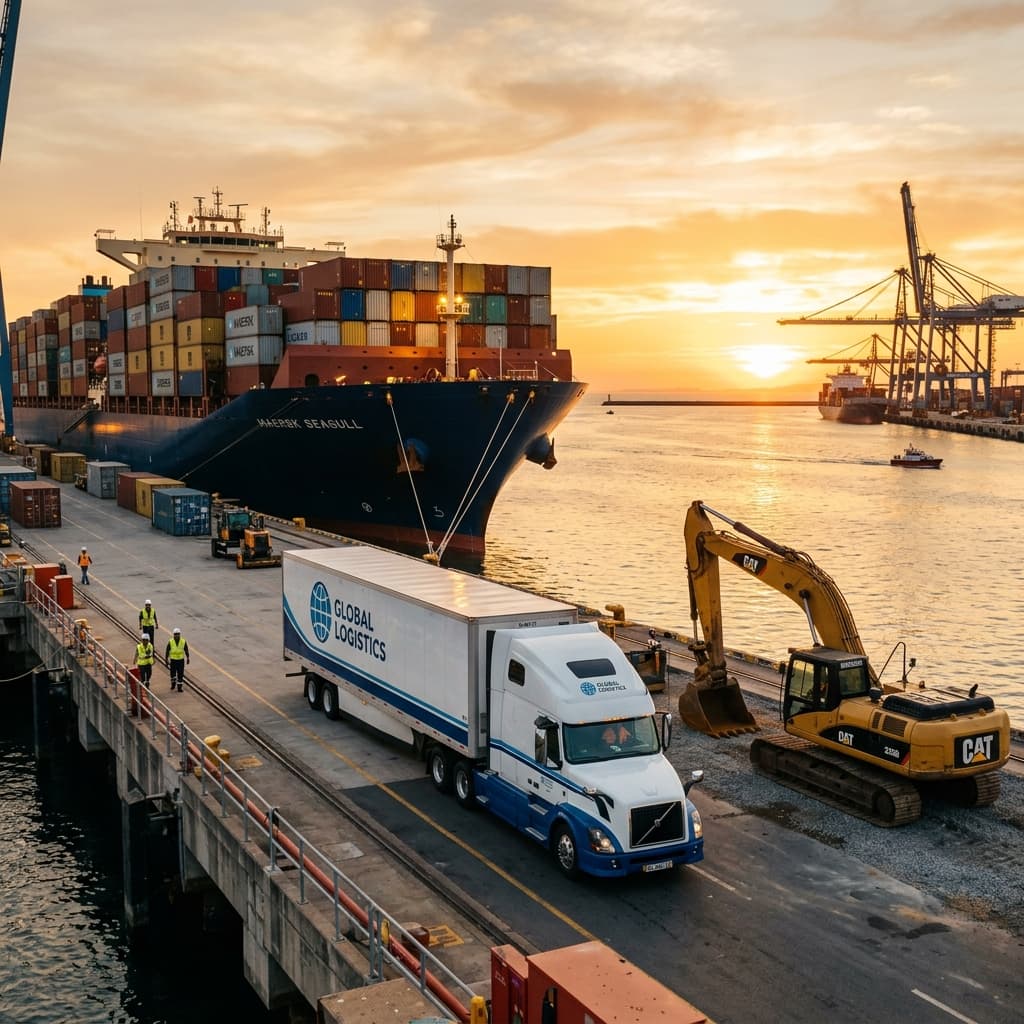International Cargo Ship & Excavator